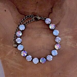 Antique Brass White Opal + Aurora Borealis Crystal Tennis Bracelet